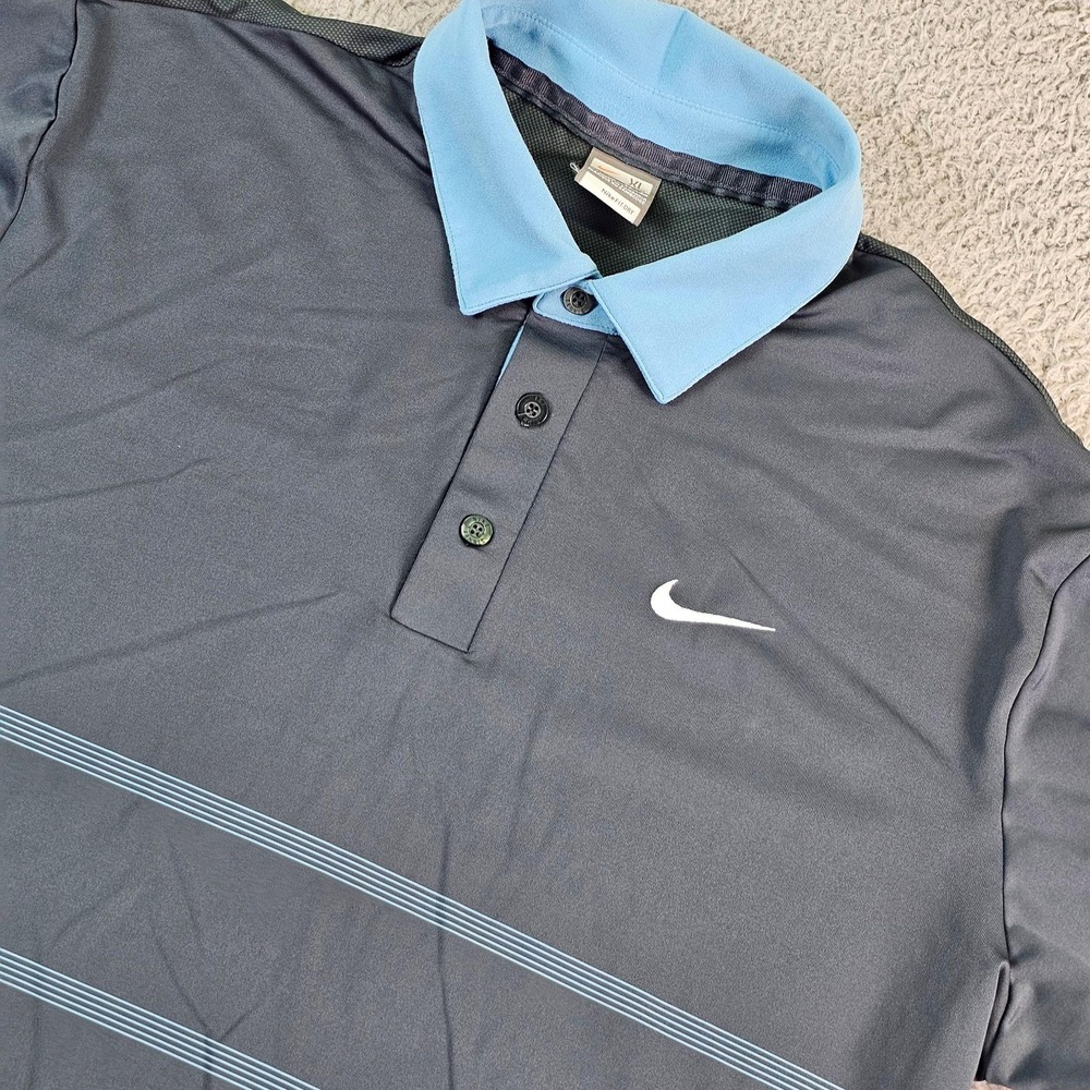 Nike Tennis Polo Shirt Mens XL Gray Blue Striped Nike Fit Dry Performance